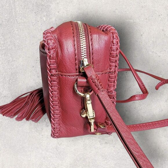 Botkier Quincy Camera Leather Boxy Crossbody Purse Handbag Red Tassel Whipstitch - Picture 7 of 16